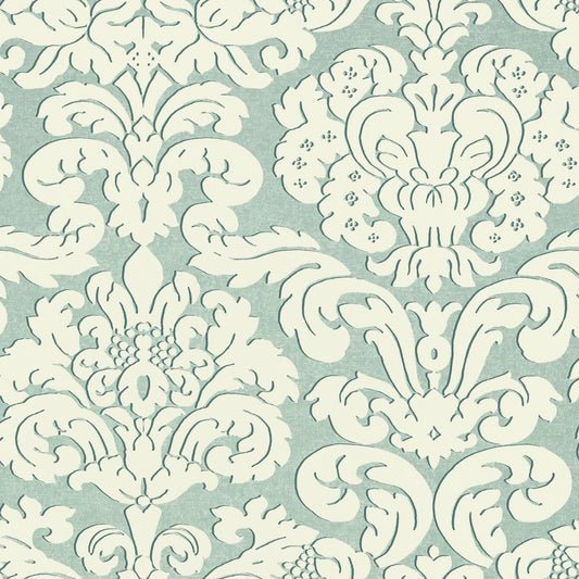 Trelawny Damask Wallpaper - Aqua - Thibaut - T14217 - Premier Wallcovering