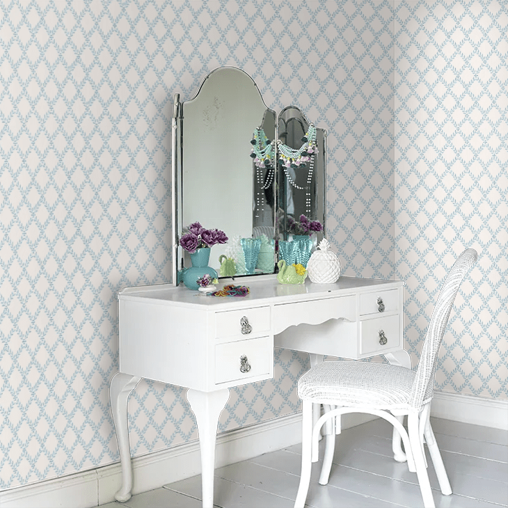 Trellis Leaves Wallpaper - Blue - Boråstapeter - 7672 - Premier Wallcovering