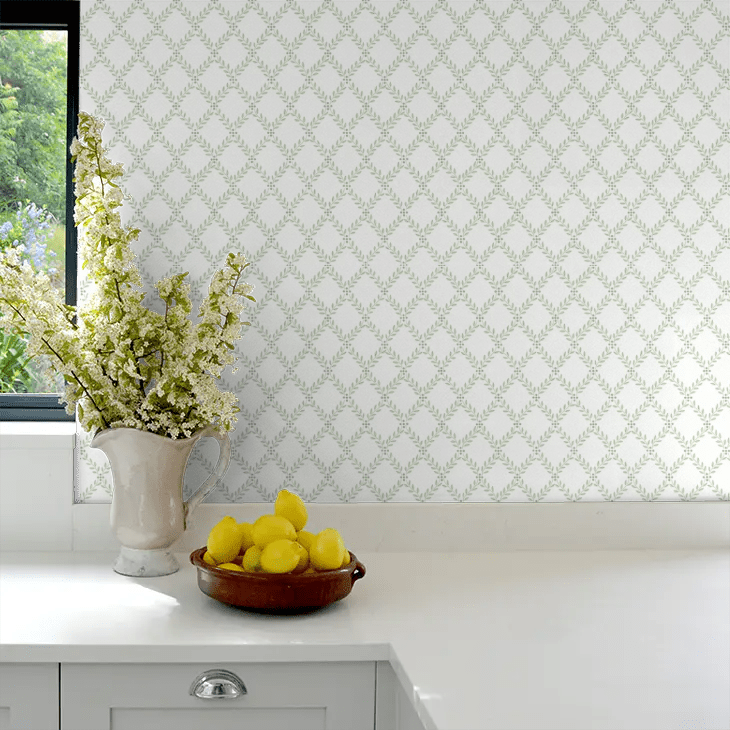 Trellis Leaves Wallpaper - Green - Boråstapeter - 7671 - Premier Wallcovering