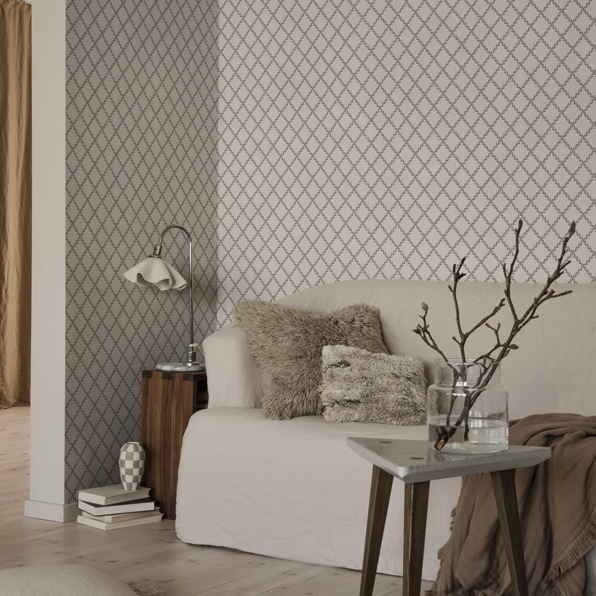 Trellis Wallpaper - Graphite - Sandberg - S10306 - Premier Wallcovering