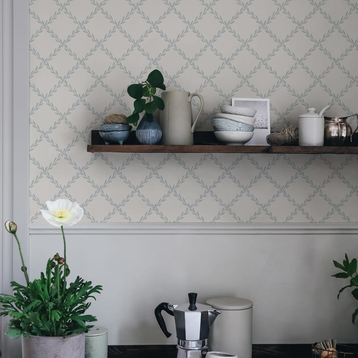 Trellis Wallpaper - Misty Blue - Sandberg - S10303 - Premier Wallcovering