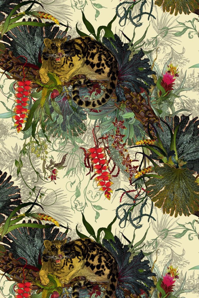 Tropical Clouded Leopard Superwide Wallpaper - Vanilla - Timorous Beasties - DWN/TCLO/OBRN/01 - Premier Wallcovering