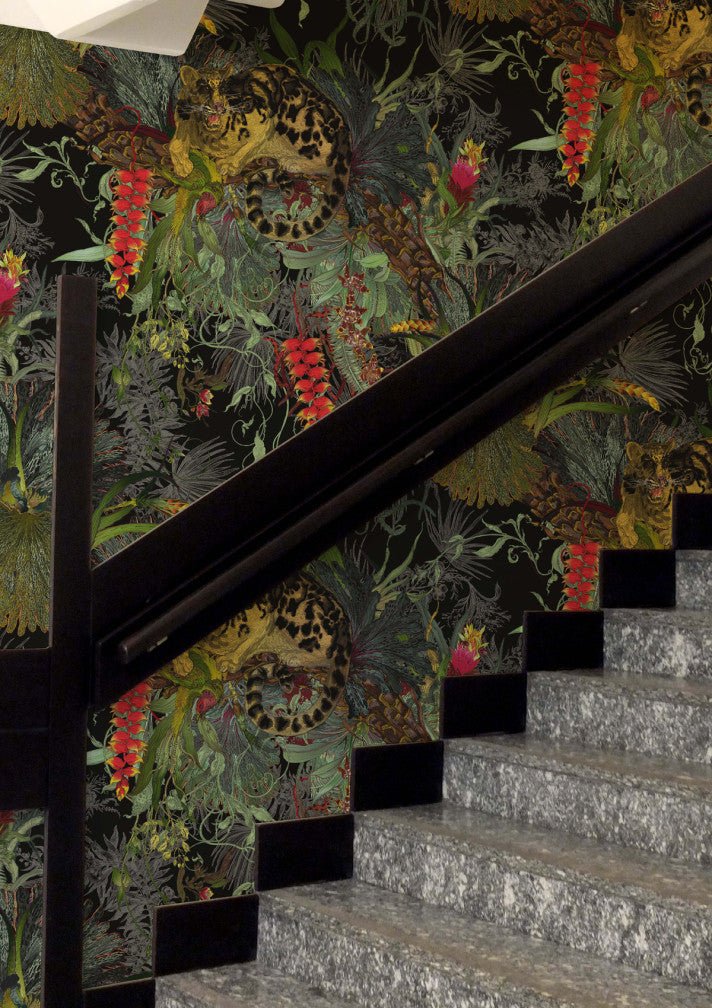 Tropical Clouded Leopard Superwide Wallpaper - Black - Timorous Beasties - DWN/TCLO/OBRN/04 - Premier Wallcovering