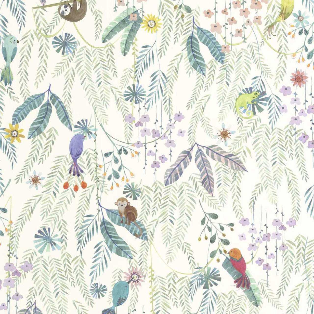 Tropical Forest Once Upon A Time Wallpaper - Multico Fond Blanc - Casadeco - 200757447 - Premier Wallcovering