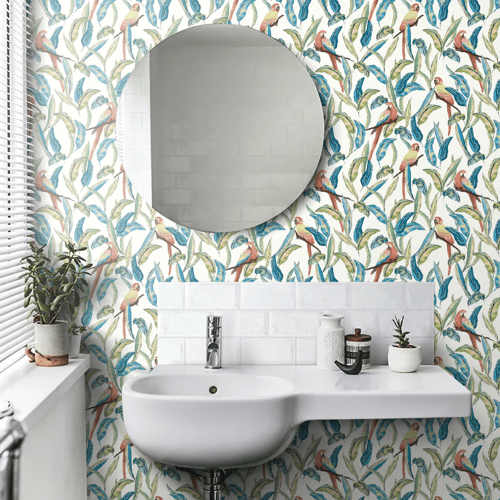 Tropical Parrot Wallpaper - Wilderness White - Ohpopsi - WLD53116W - Premier Wallcovering