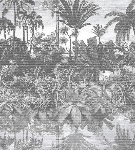 Tropical Reflections Wallpaper - Black & White - Brand McKenzie - BMTD001/16A - Premier Wallcovering