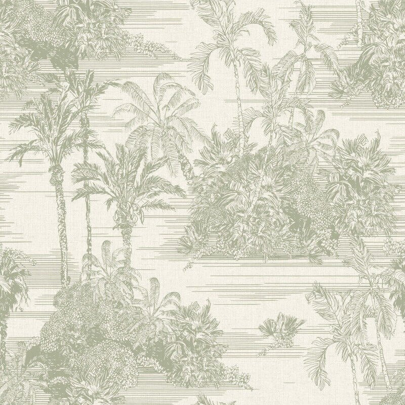 Tropical Toile Wallpaper - Cream/Olive - Muriva - M37304 - Premier Wallcovering