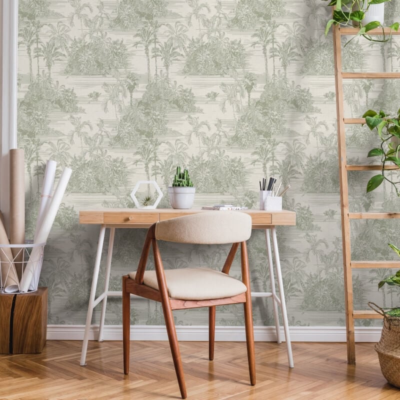 Tropical Toile Wallpaper - Cream/Olive - Muriva - M37304 - Premier Wallcovering