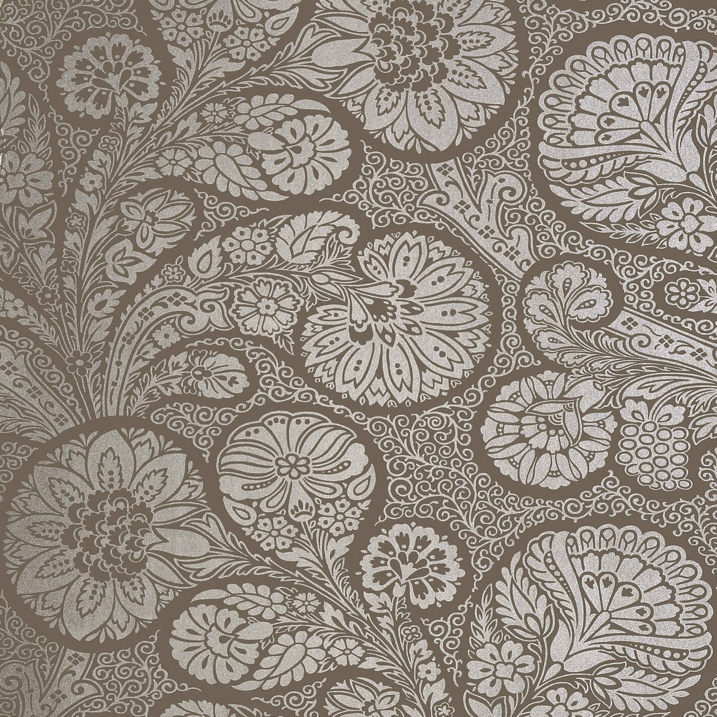 Troubadour Wallpaper - Metallic Silver on Dark Taupe - Thibaut - T13064 - Premier Wallcovering