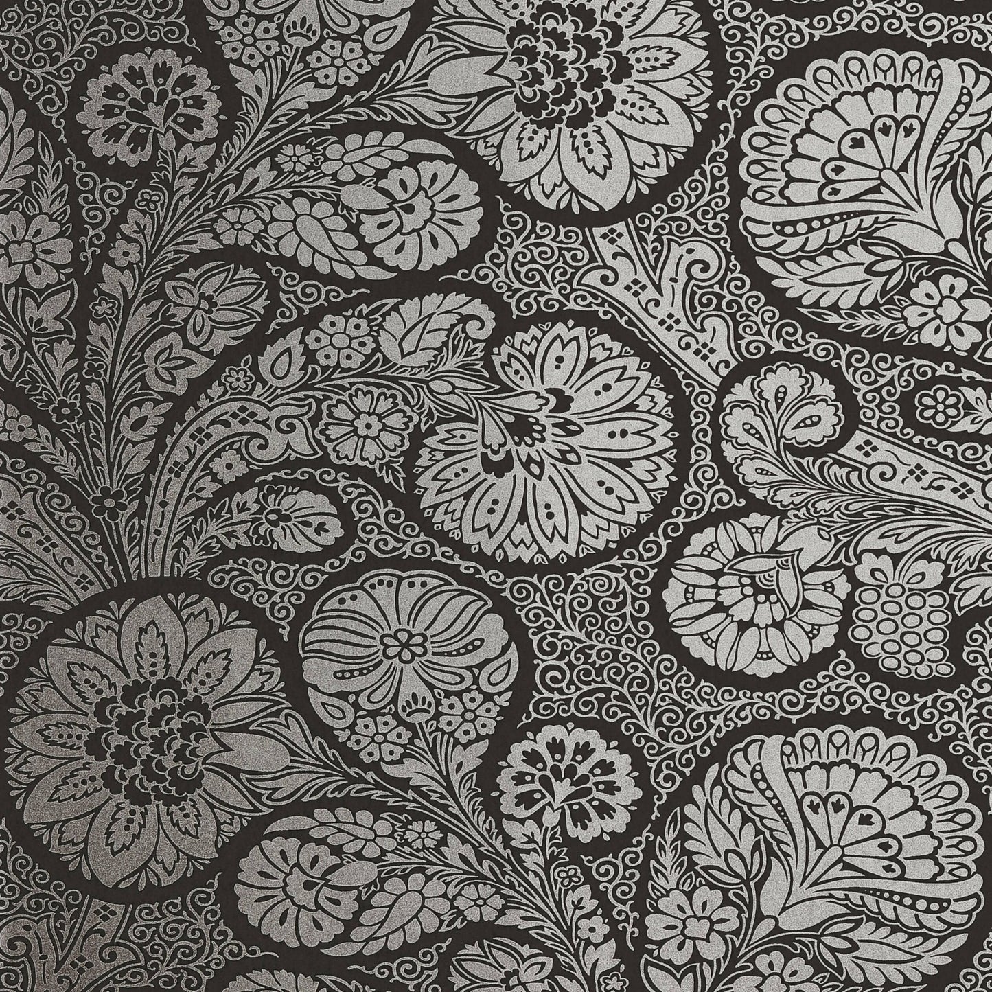 Troubadour Wallpaper - Metallic Silver on Black - Thibaut - T13063 - Premier Wallcovering