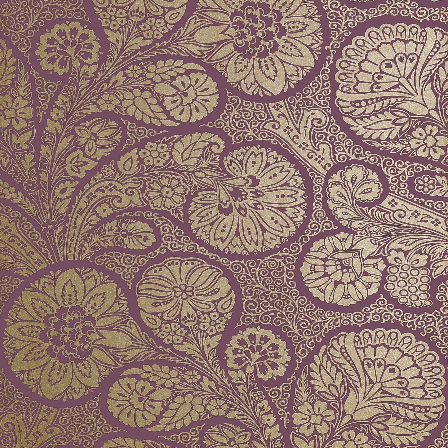 Troubadour Wallpaper - Metallic Gold on Plum - Thibaut - T13062 - Premier Wallcovering