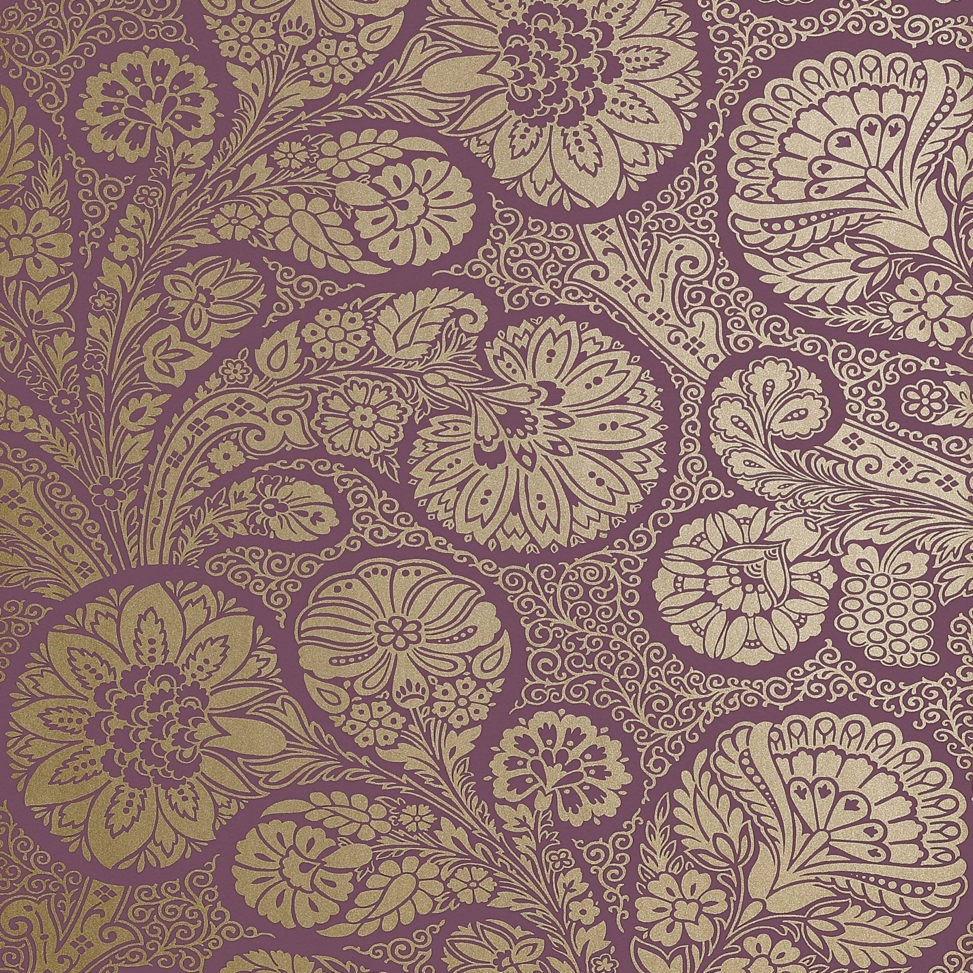 Troubadour Wallpaper - Metallic Gold on Plum - Thibaut - T13062 - Premier Wallcovering
