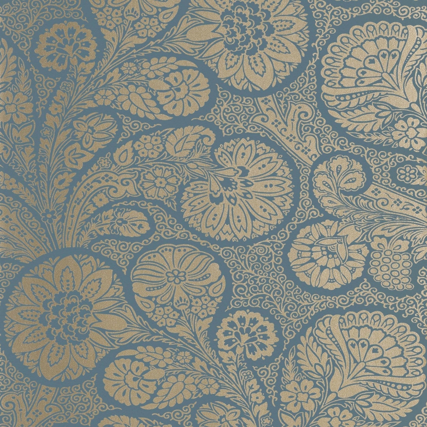 Troubadour Wallpaper - Metallic on Peacock Blue - Thibaut - T13065 - Premier Wallcovering