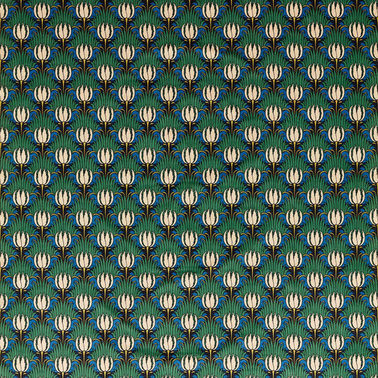 Tulip & Bird Fabric - Goblin Green & Raven - Morris & Co - 520013 - Premier Wallcovering