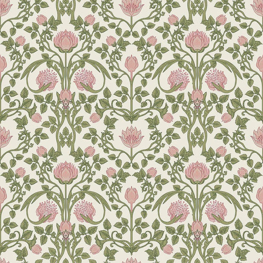 Tulip Garden Wallpaper - Sweet Pink and Olive on Cream - LAN100036 - Lucie Annabel - Premier Wallcovering