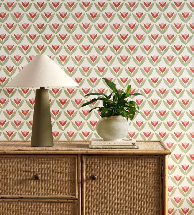 Tulip Trellis Wallpaper - Berry - Scion - NSCW113255 - Premier Wallcovering
