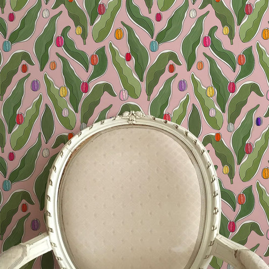 Tulips Festival Wallpaper - Pink - Ottoline - W/TULF/102/1 - Premier Wallcovering