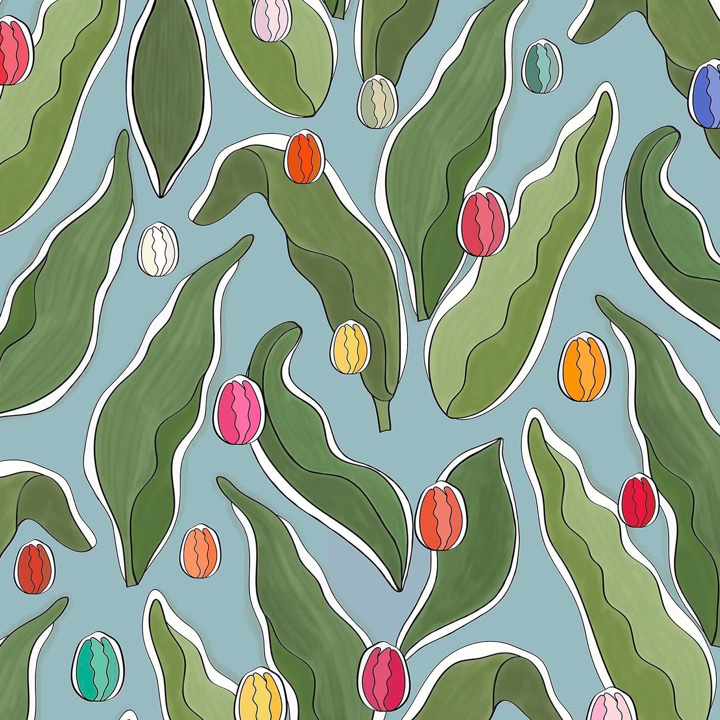 Tulips Festival Wallpaper - Blue - Ottoline - W/TULF/102/3 - Premier Wallcovering