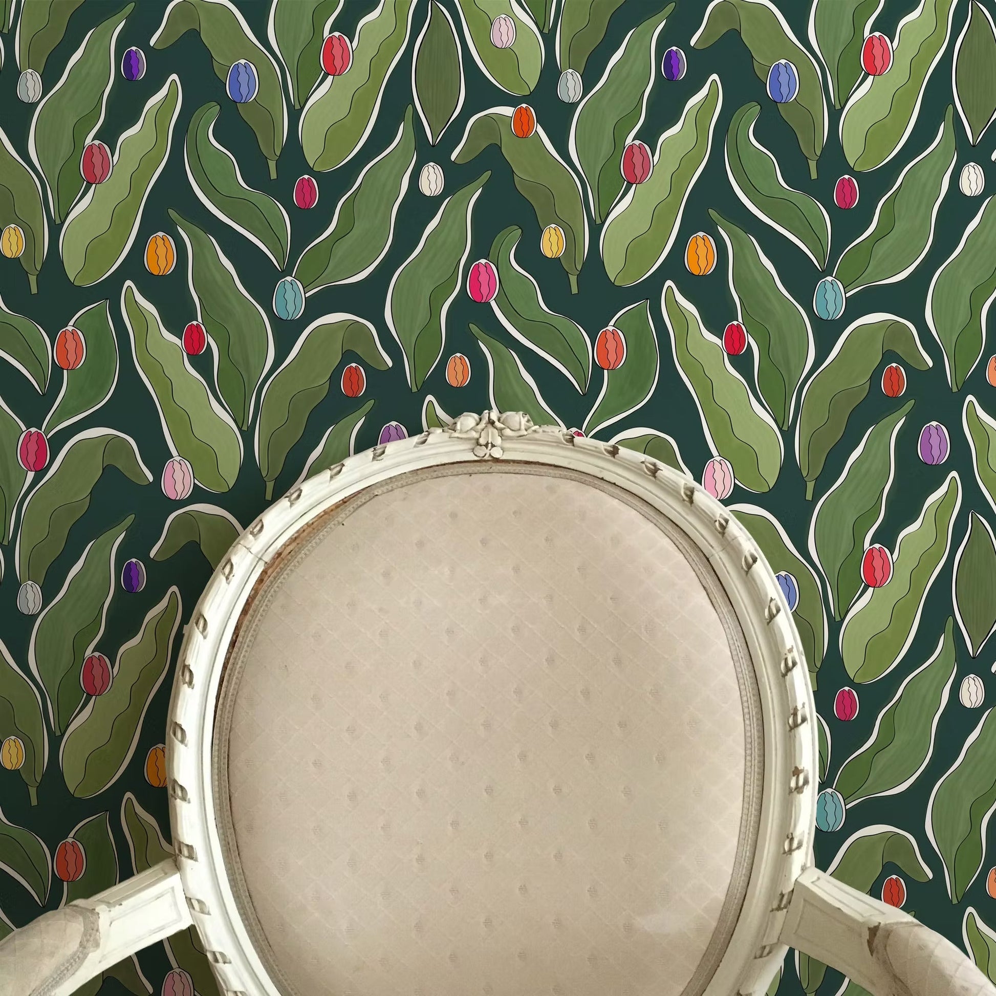 Tulips Festival Wallpaper - Green - Ottoline - W/TULF/102/2 - Premier Wallcovering