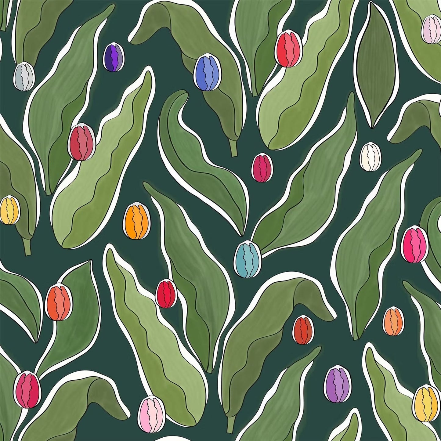 Tulips Festival Wallpaper - Green - Ottoline - W/TULF/102/2 - Premier Wallcovering