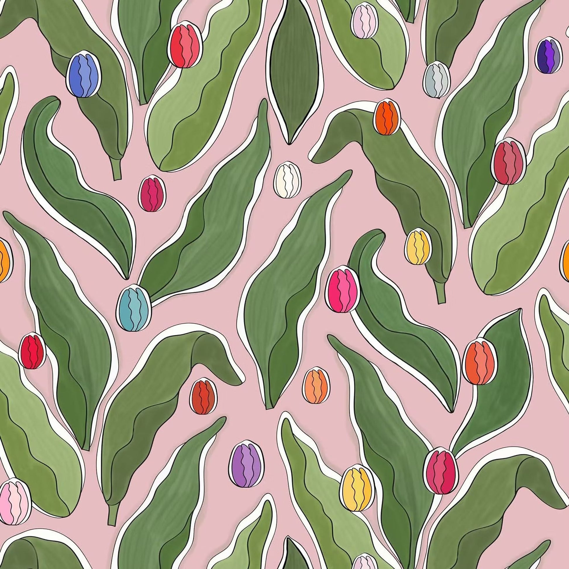 Tulips Festival Wallpaper - Pink - Ottoline - W/TULF/102/1 - Premier Wallcovering