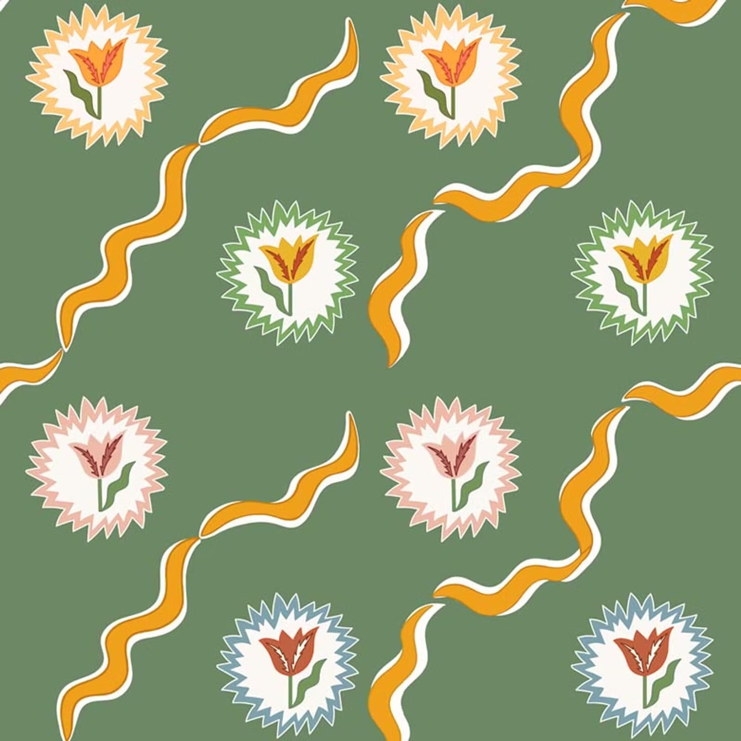 Tulips of Belgravia Wallpaper  - Green - Ottoline - W/TOB/101/5 - Premier Wallcovering