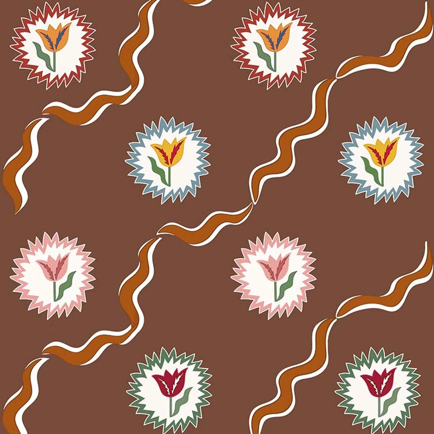 Tulips of Belgravia Wallpaper  - Brown - Ottoline - W/TOB/101/3 - Premier Wallcovering