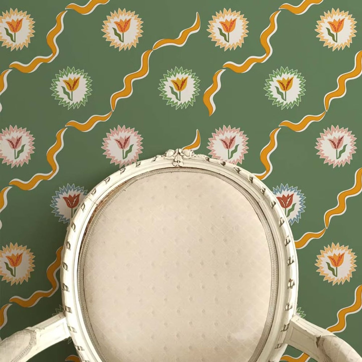 Tulips of Belgravia Wallpaper  - Green - Ottoline - W/TOB/101/5 - Premier Wallcovering