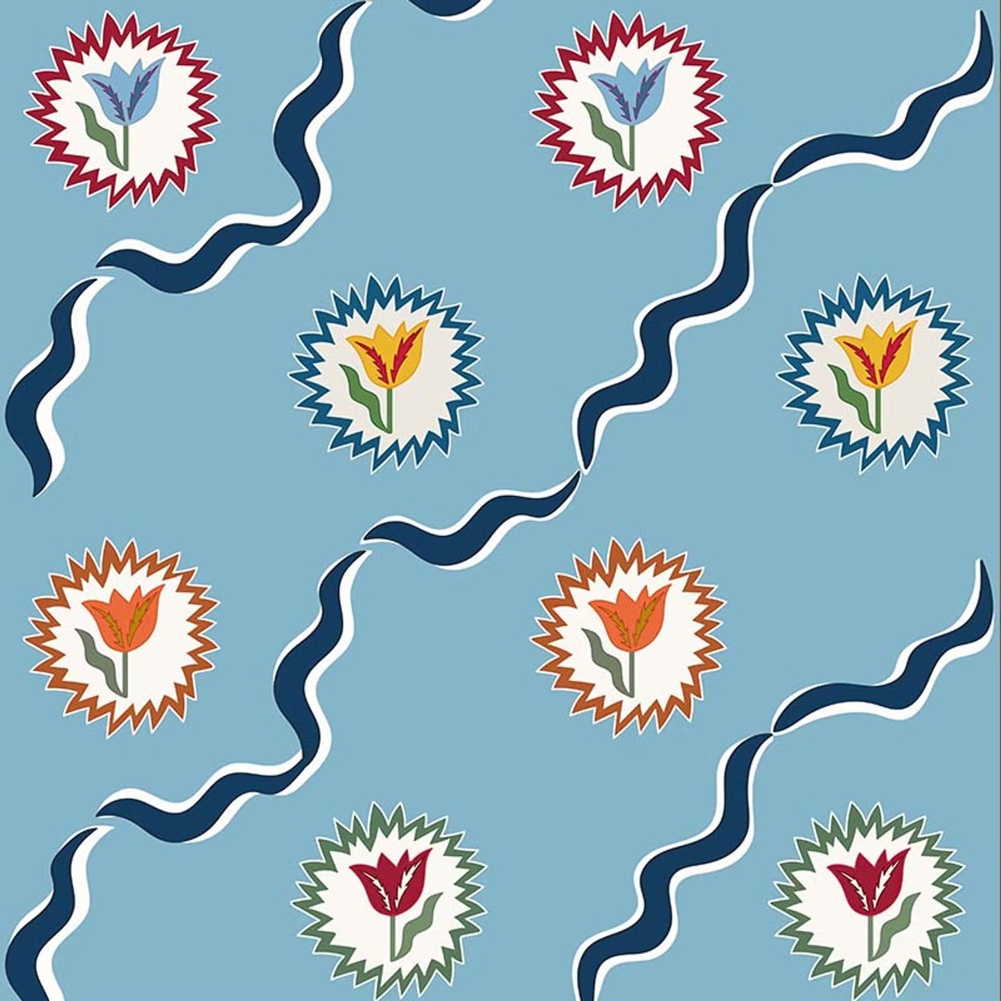 Tulips of Belgravia Wallpaper - Blue - Ottoline - W/TOB/101/2 - Premier Wallcovering