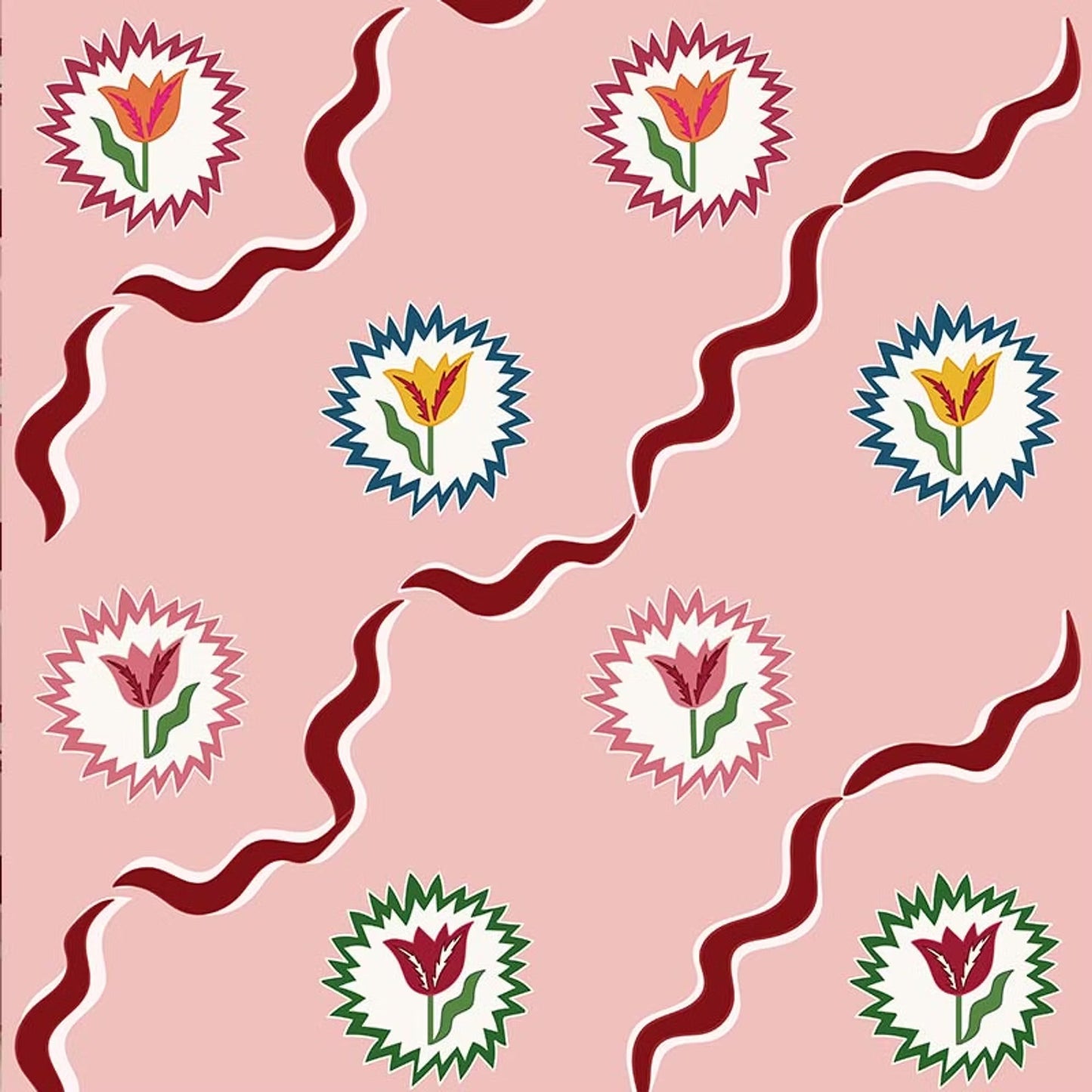 Tulips of Belgravia Wallpaper - Pink and Burgundy - Ottoline - W/TOB/101/1 - Premier Wallcovering