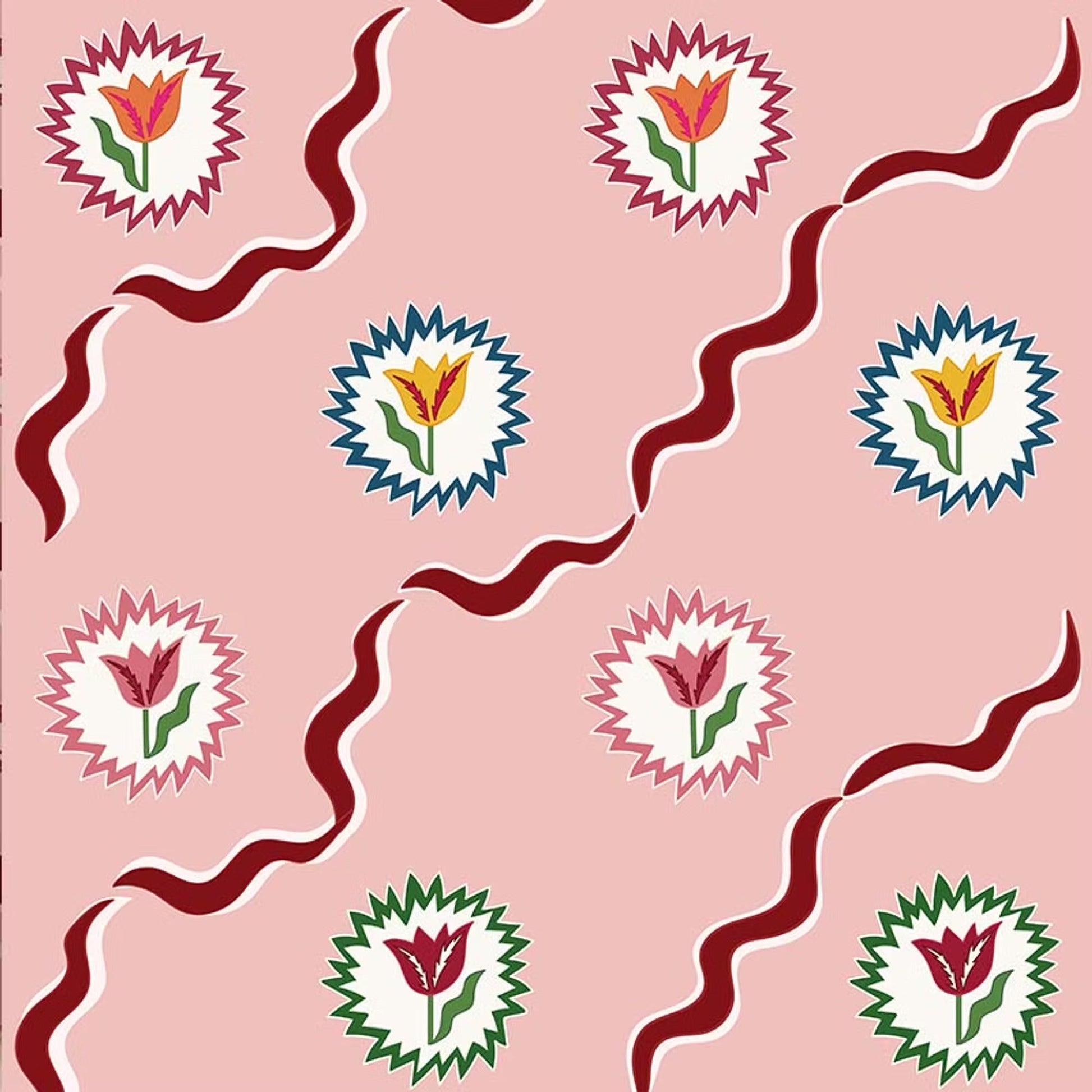 Tulips of Belgravia Wallpaper - Pink and Burgundy - Ottoline - W/TOB/101/1 - Premier Wallcovering