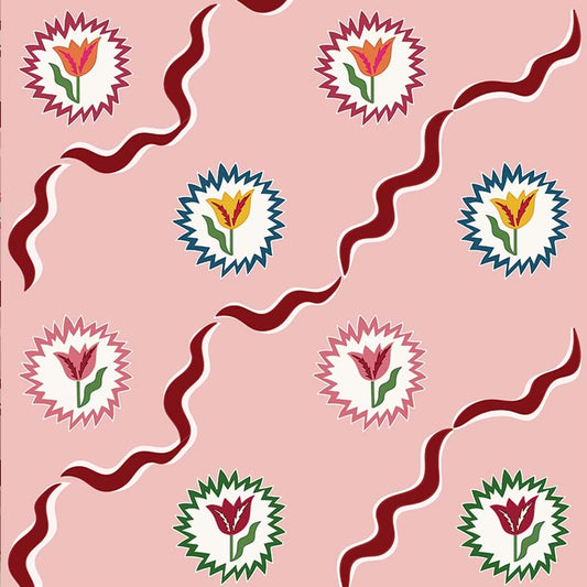 Tulips of Belgravia Wallpaper - Pink and Burgundy - Ottoline - W/TOB/101/1 - Premier Wallcovering