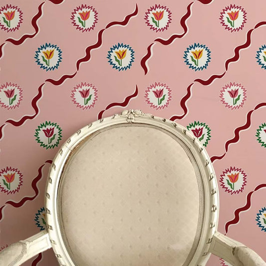 Tulips of Belgravia Wallpaper - Pink and Burgundy - Ottoline - W/TOB/101/1 - Premier Wallcovering