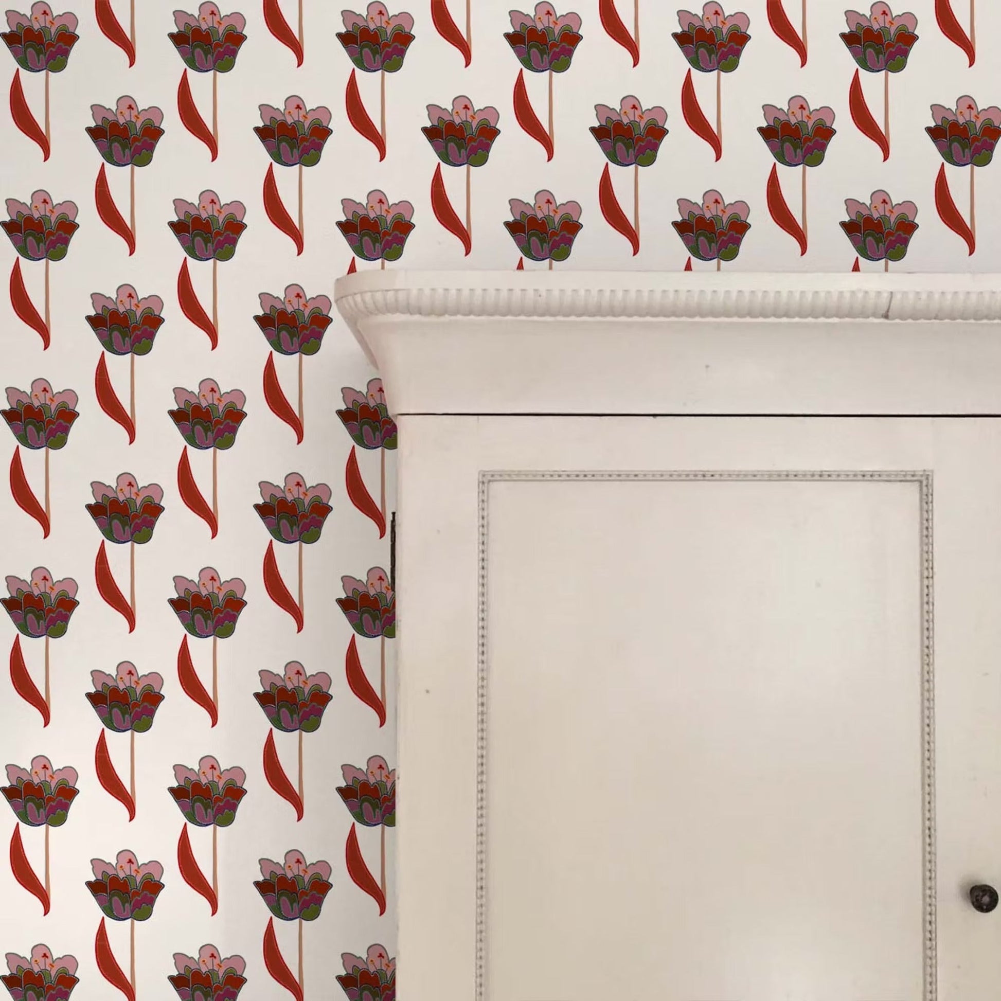 Tulips Wallpaper - White - Ottoline - W/TUL/101/1 - Premier Wallcovering