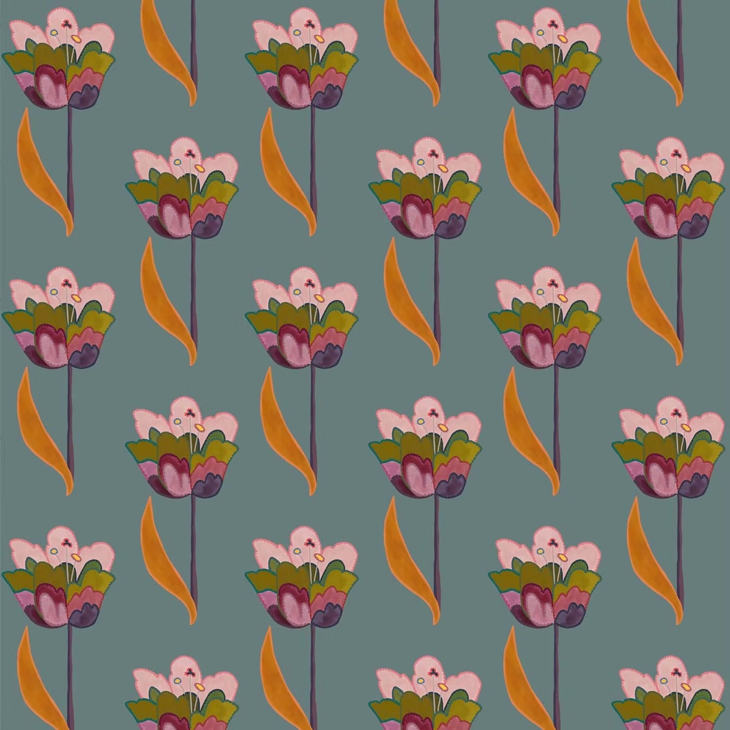 Tulips Wallpaper - Sea Blue - Ottoline - W/TUL/101/2 - Premier Wallcovering