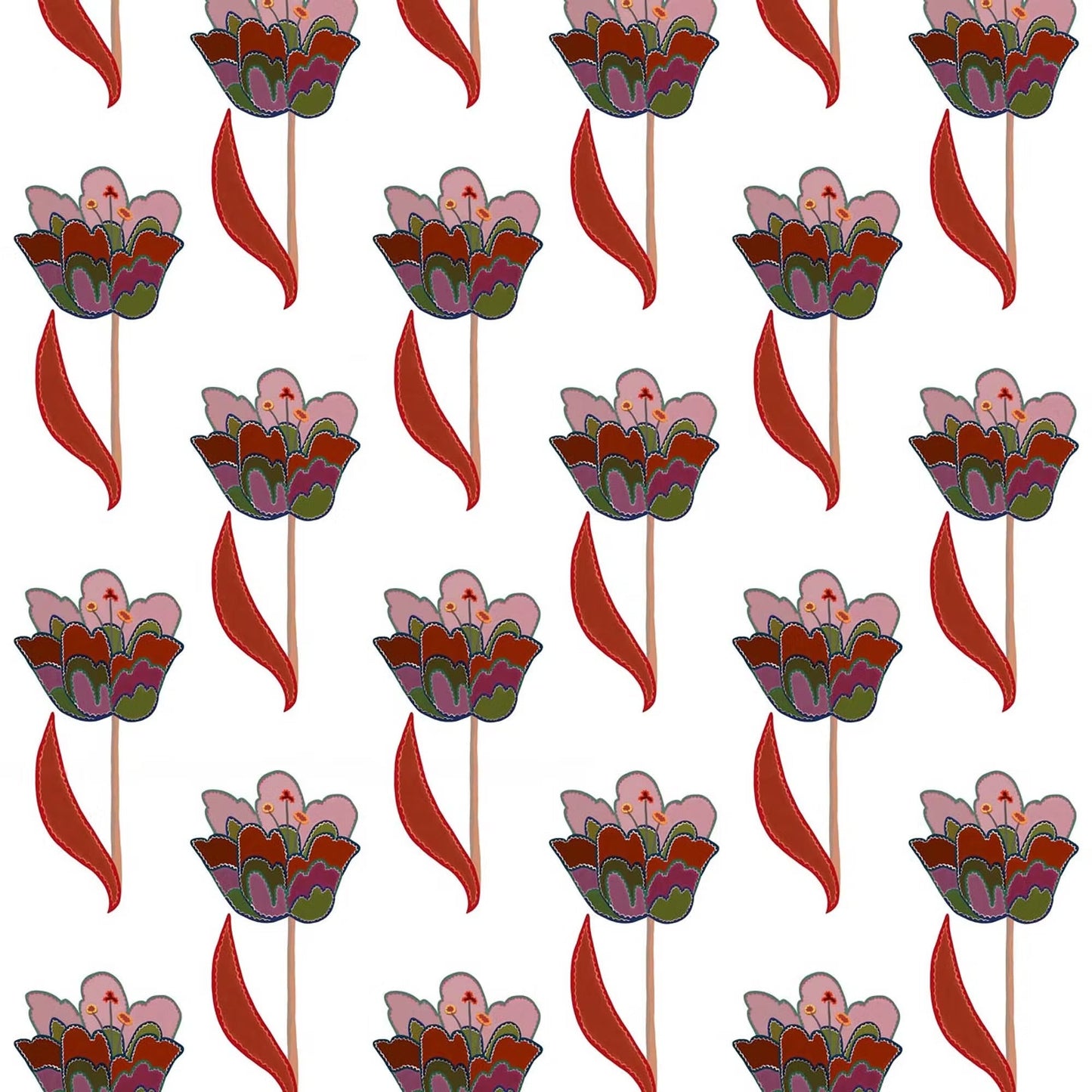 Tulips Wallpaper - White - Ottoline - W/TUL/101/1 - Premier Wallcovering