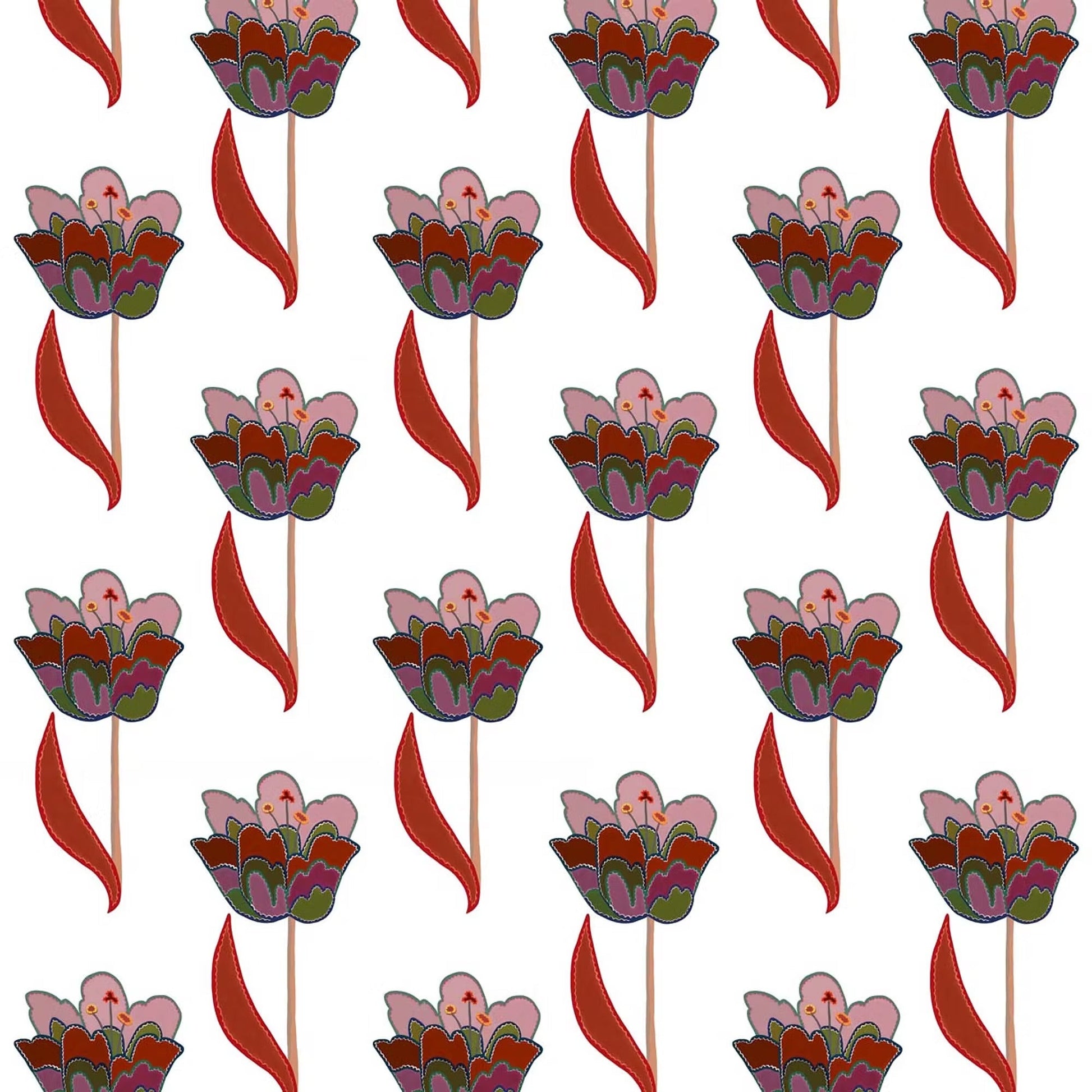 Tulips Wallpaper - White - Ottoline - W/TUL/101/1 - Premier Wallcovering