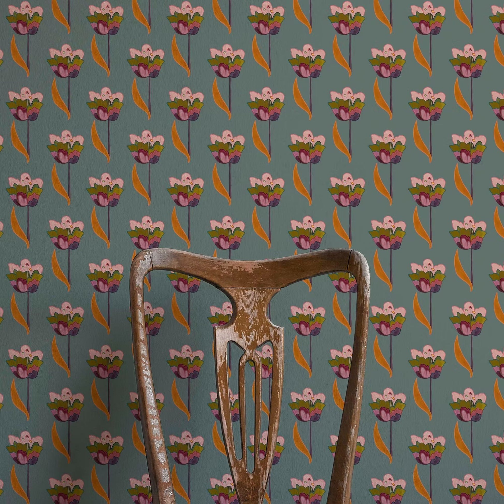 Tulips Wallpaper - Sea Blue - Ottoline - W/TUL/101/2 - Premier Wallcovering