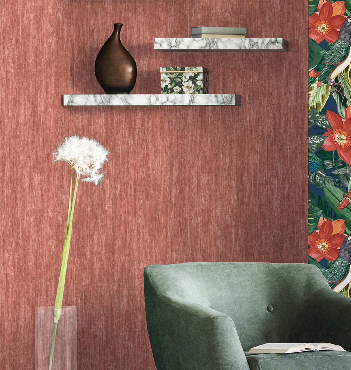 Tuvalu Tropical Wallpaper - Red Apple - Hohenberger - 26716 - Premier Wallcovering