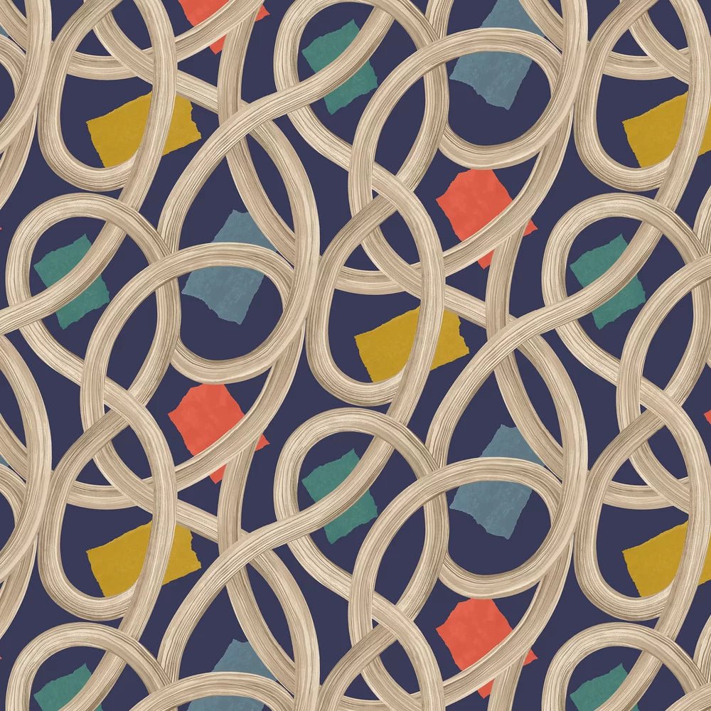 Twisted Geo Wallpaper - Denim - Ohpopsi - CEP50129W - Premier Wallcovering