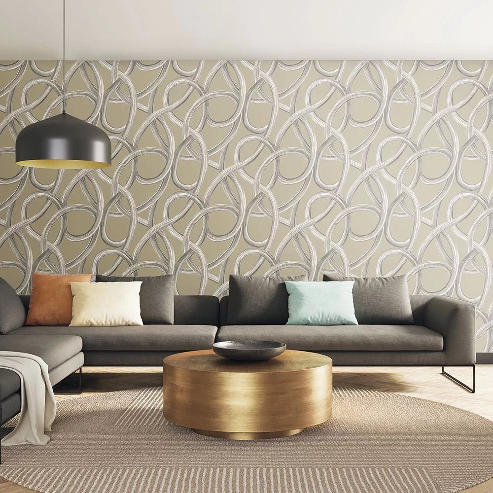 Twisted Geo Wallpaper - Stone - Ohpopsi - LBK50117W - Premier Wallcovering