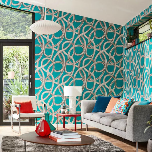 Twisted Geo Wallpaper - Turquoise - Ohpopsi - CEP50124W - Premier Wallcovering