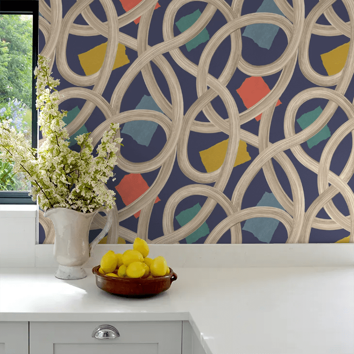 Twisted Geo Wallpaper - Denim - Ohpopsi - CEP50129W - Premier Wallcovering
