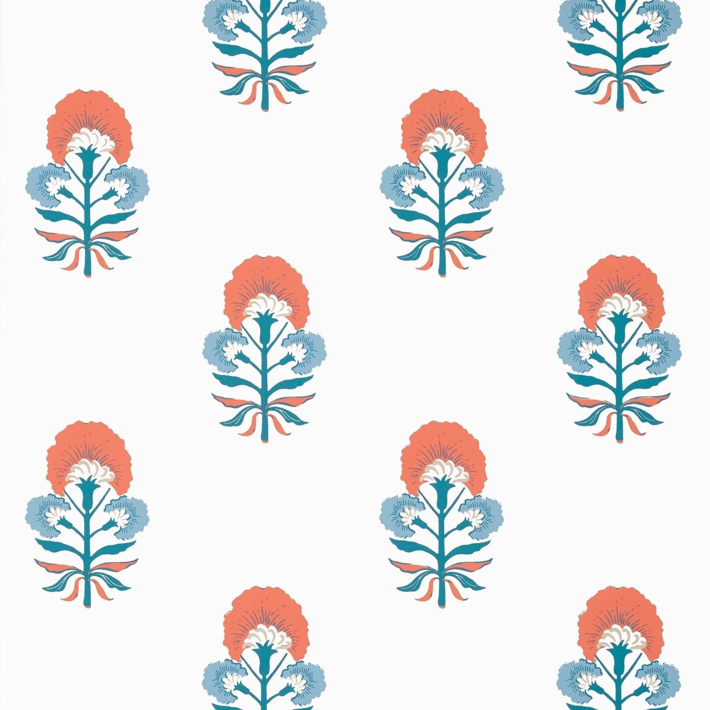 Tybee Bud Wallpaper - French Blue & Coral - Thibaut - T16213 - Premier Wallcovering