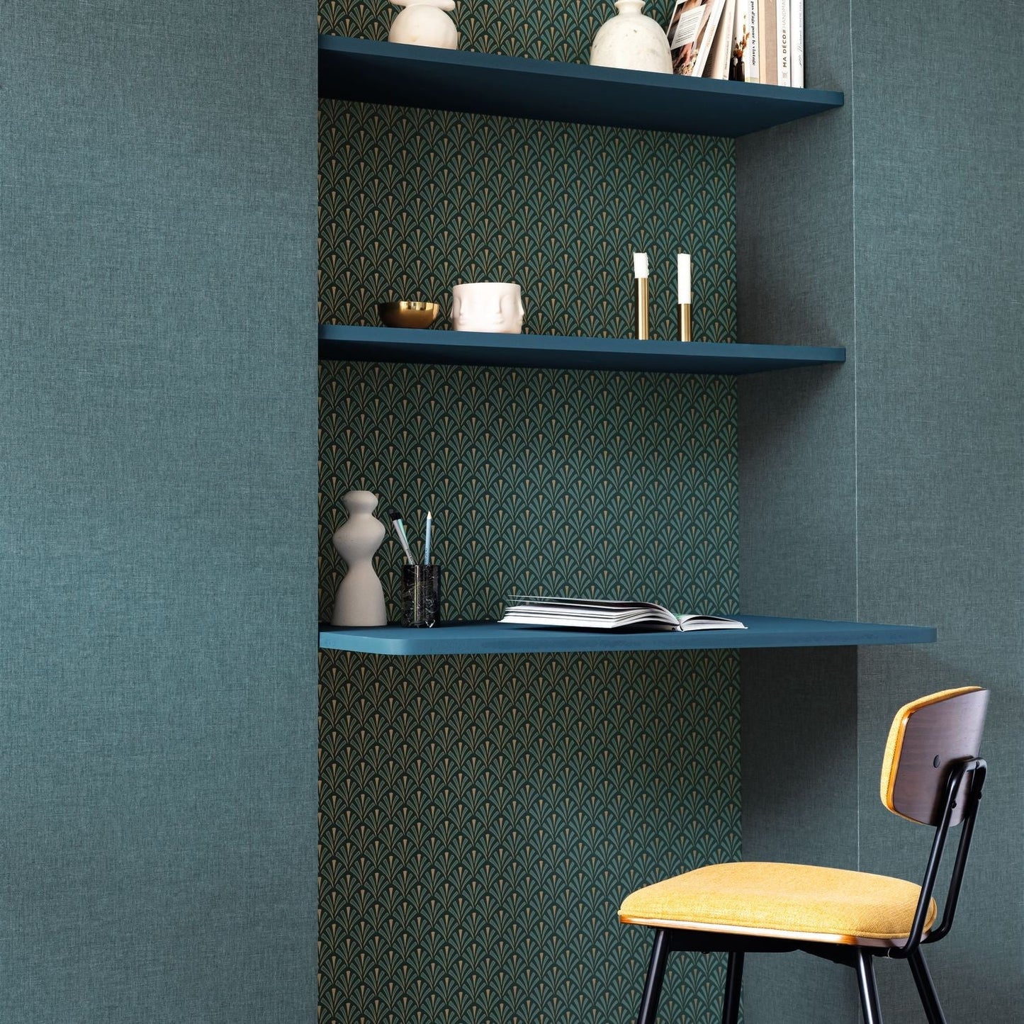 Uni Metallise/irise Wallpaper - Bleu Canard - Caselio - 103236120 - Premier Wallcovering