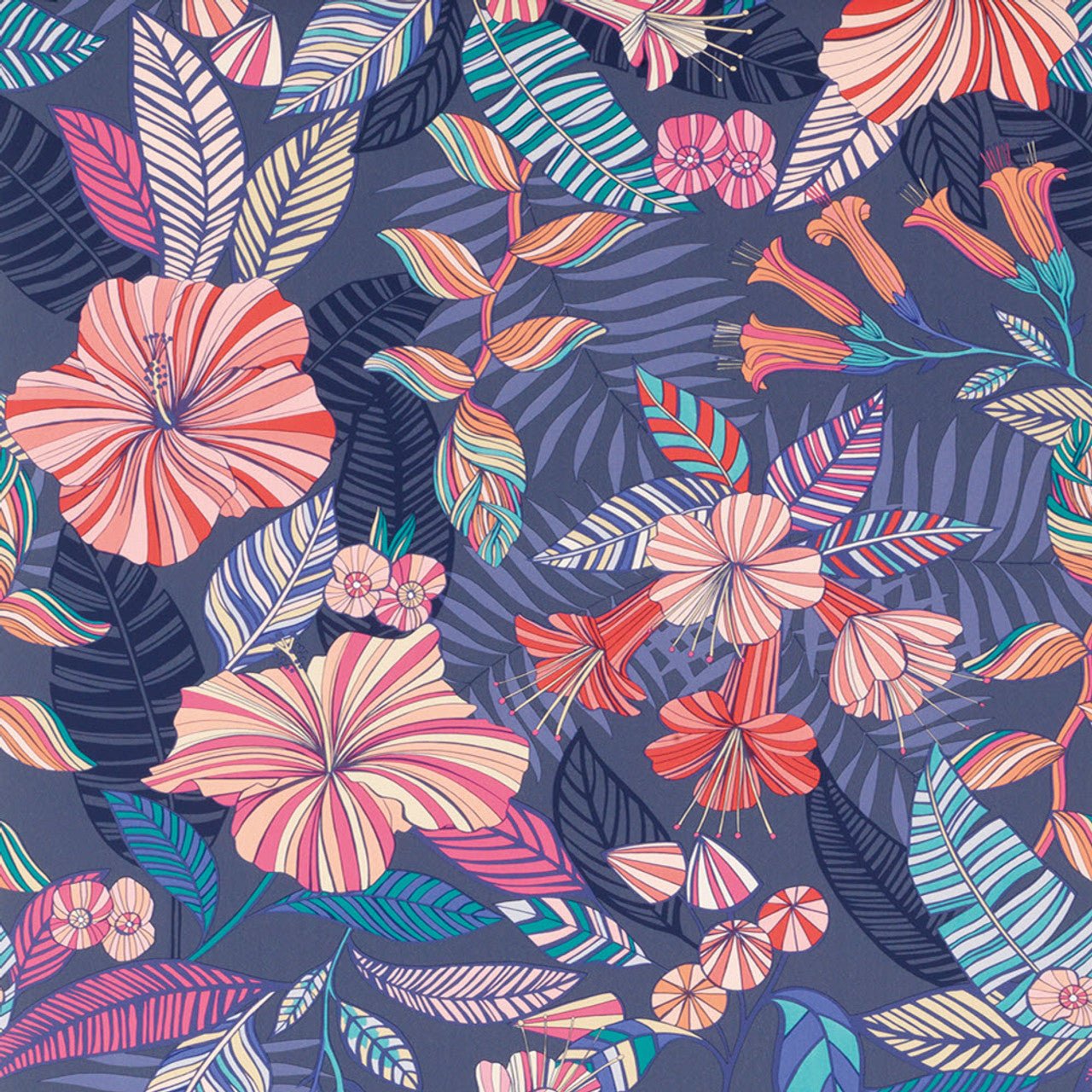 Valldemossa Wallpaper - Midnight/ Coral - Matthew Williamson - W7260-04 - Premier Wallcovering