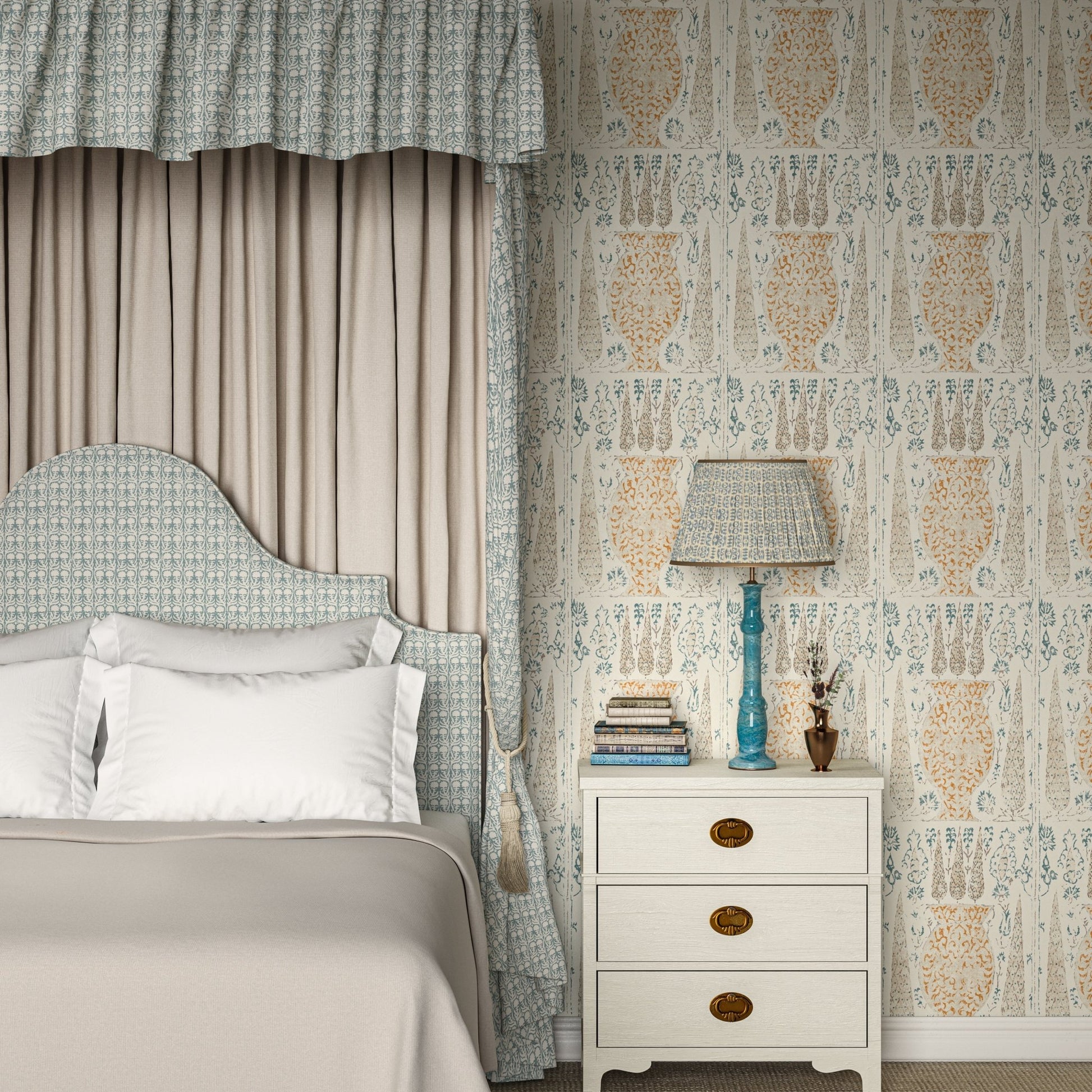 Vasari Wallpaper - Blue/Orange - Penny Morrison - VASARI-BO - Premier Wallcovering