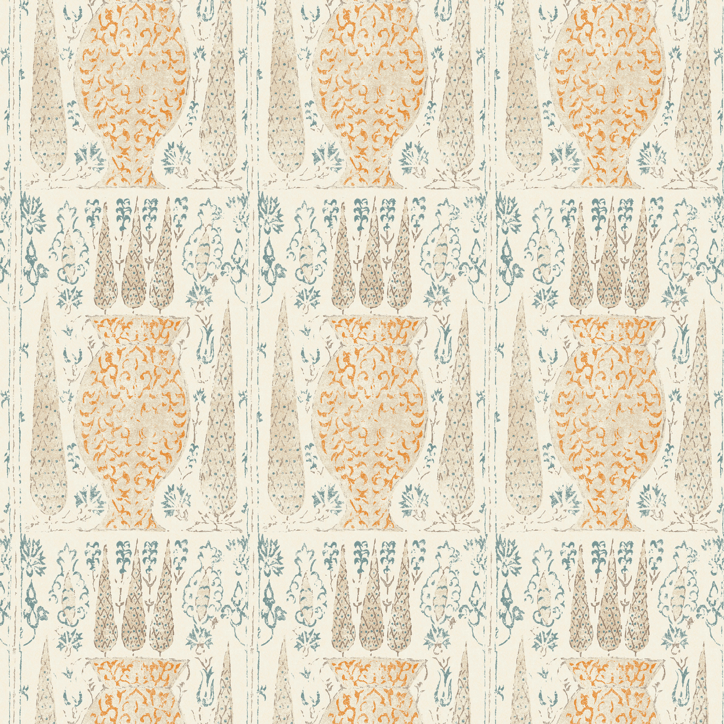 Vasari Wallpaper - Blue/Orange - Penny Morrison - VASARI-BO - Premier Wallcovering