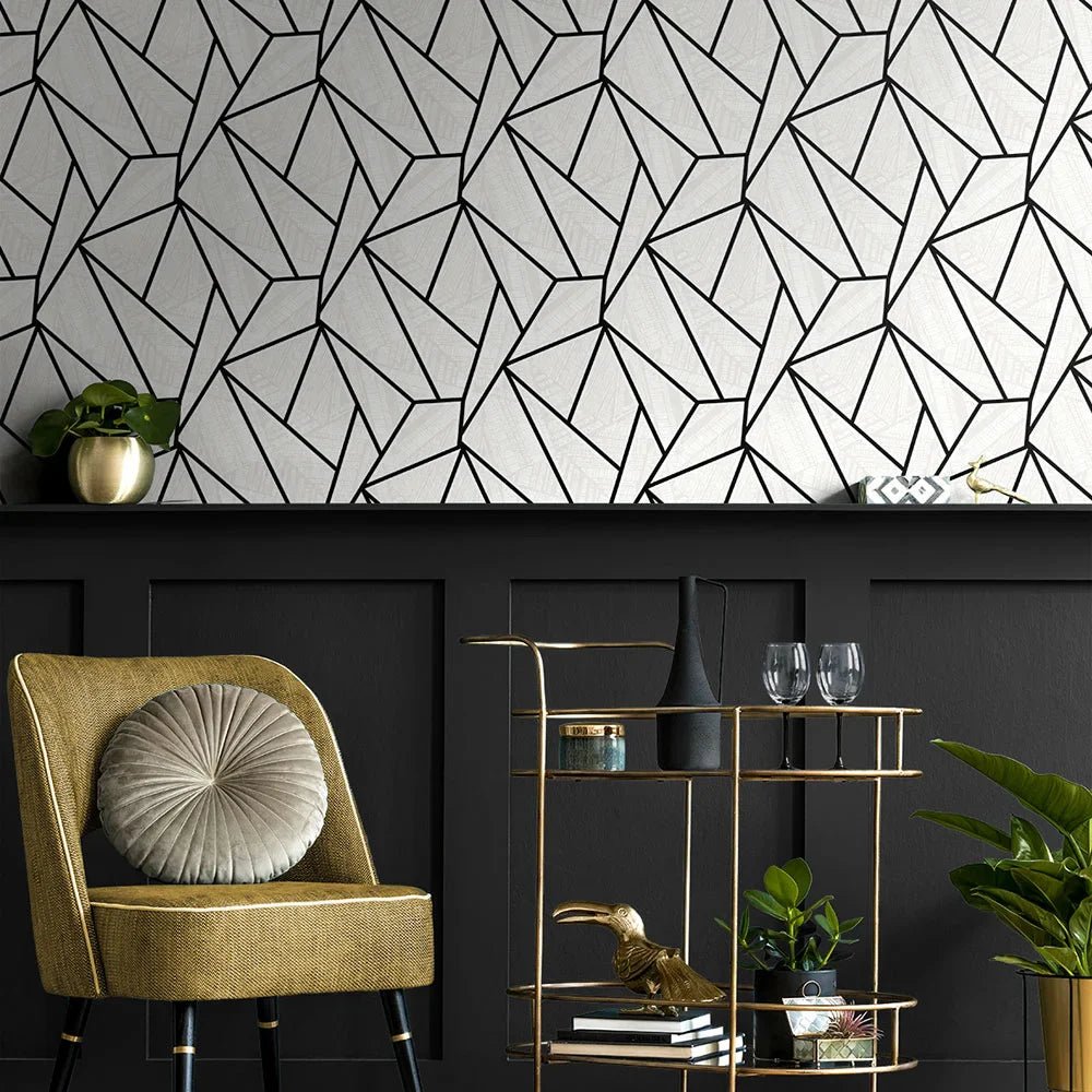 Vector Geo Wallpaper - Ebony & Morning Fog - NextWall - NW57300 - Premier Wallcovering