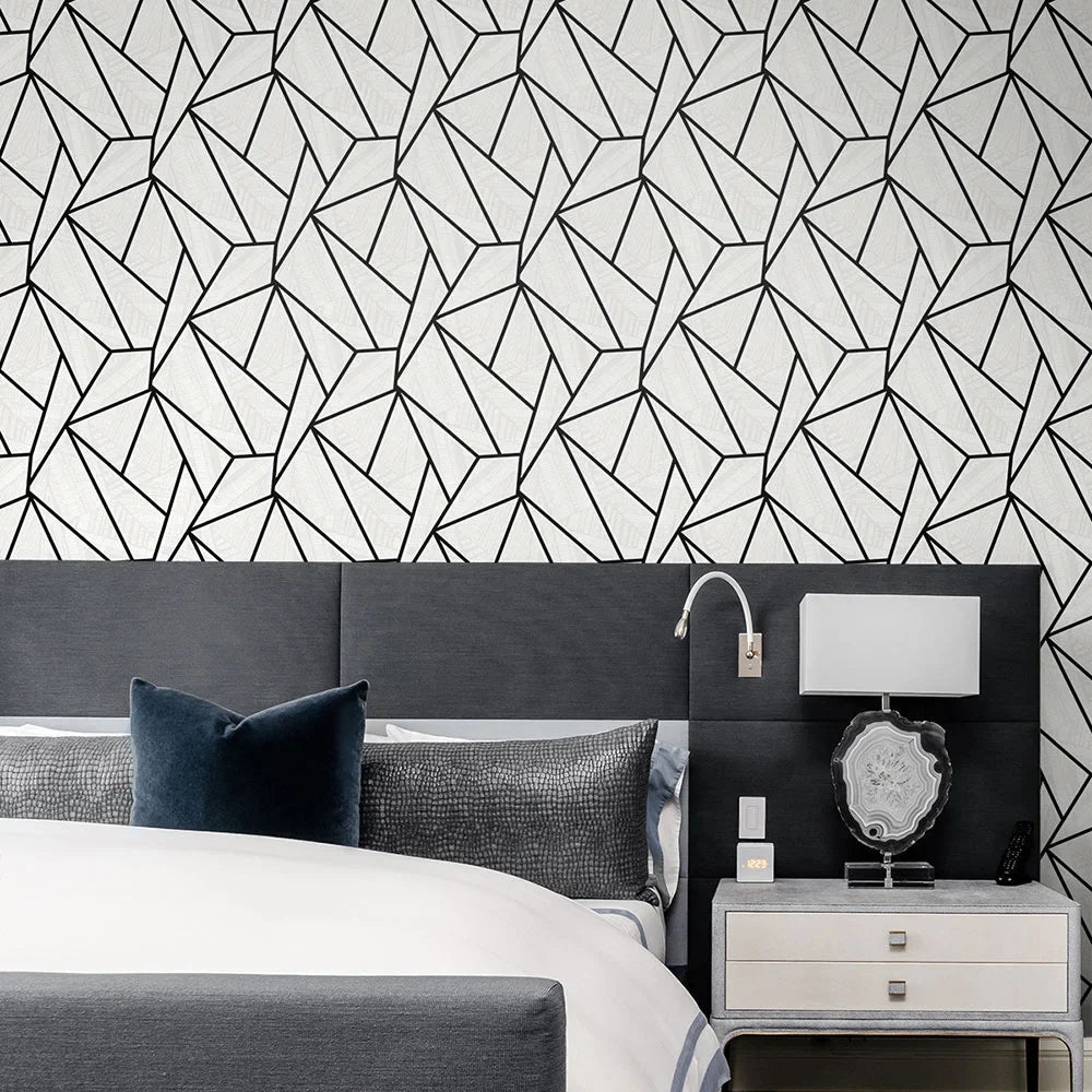 Vector Geo Wallpaper - Ebony & Morning Fog - NextWall - NW57300 - Premier Wallcovering